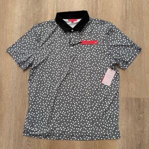 Redvanly "Clyde" Polo Golf Shirt Tuxedo Black Geometric Polka Dot Mens Sz XL NWT